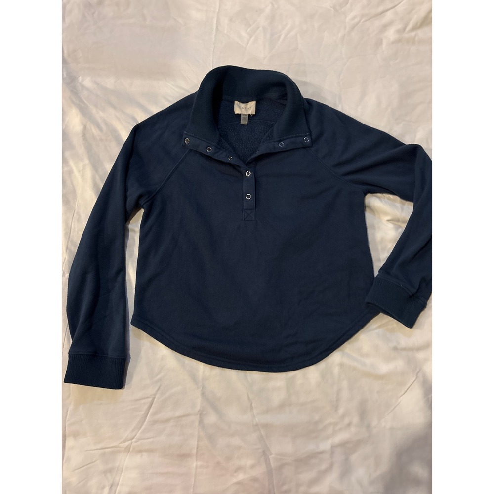 Cupio Fleece Pullover Womens Medium Navy Blue Excellent Snap Neck Sweatshirt